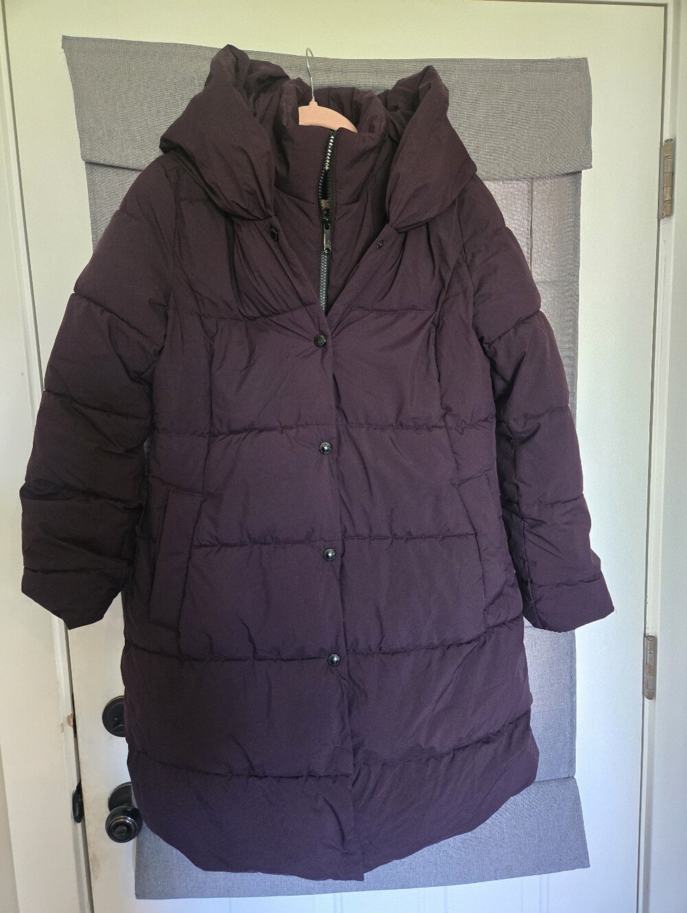 Sam Edelman Hooded Bib Puffer Coat Plum Purple Medium